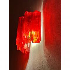  SimoEng Set of Two Contemporary Red Tronchi Murano Style Glass Wall Sconces - 4086868