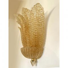  SimoEng Set of Two Transparent and Gold Graniglia Leaf Murano Glass Wall Sconces - 3573230