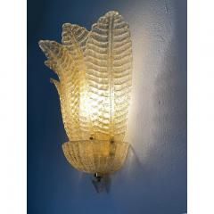  SimoEng Set of Two Transparent and Gold Graniglia Leaf Murano Glass Wall Sconces - 3573233