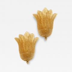  SimoEng Set of Two Transparent and Gold Graniglia Leaf Murano Glass Wall Sconces - 3573869