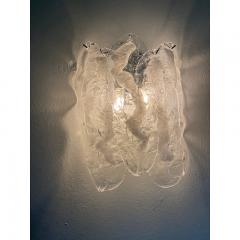  SimoEng Set of Two Transparent and White Fiamma Murano Glass Wall Sconces - 3711652