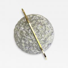  SimoEng Transparent With Silver Leaf Murano Glass Disc and Brass Metal Frame - 3603359