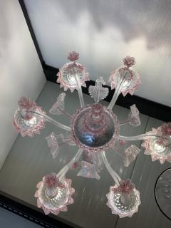  SimoEng Transparent and Pink Murano Style Glass Chandelier With Flowers and Leaves - 2824907