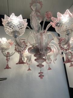  SimoEng Transparent and Pink Murano Style Glass Chandelier With Flowers and Leaves - 2824910