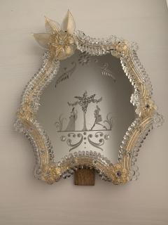  SimoEng Transparent and gold Murano glass mirror frame with flowers - 2874099