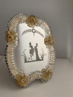  SimoEng Transparent and gold Murano glass photo frame with flowers and hand engraved - 2874070