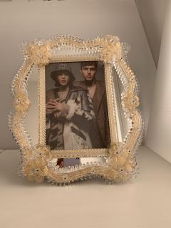  SimoEng Transparent and gold Murano glass photo frame with flowers rare artigian - 2874078