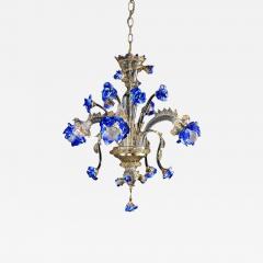  SimoEng Venetian Blue and Gold Flowers Murano Style Glass Chandelier - 3968333