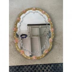  SimoEng Venetian Oval Gold and Pink Floreal Hand Carving Mirror in Murano Glass Style - 3336262