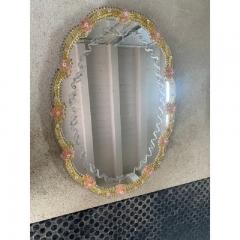  SimoEng Venetian Oval Gold and Pink Floreal Hand Carving Mirror in Murano Glass Style - 3345747
