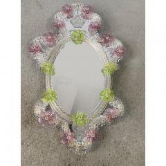  SimoEng Venetian Oval Green and Pink Floreal Hand Carving Mirror in Murano Glass Style - 3336293