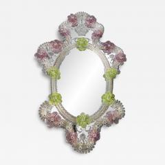  SimoEng Venetian Oval Green and Pink Floreal Hand Carving Mirror in Murano Glass Style - 3347883