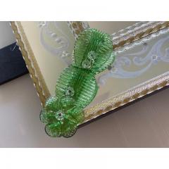  SimoEng Venetian Rectangular Green Floreal Hand Carving Mirror in Murano Glass - 3345767