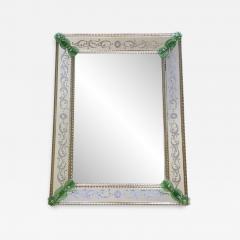  SimoEng Venetian Rectangular Green Floreal Hand Carving Mirror in Murano Glass - 3347890