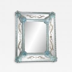  SimoEng Venetian Rectangular Light Blue Floreal Hand Carving Mirror in Murano Glass - 3341638