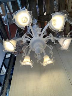  SimoEng Venetian Transparent and Milky White Murano Style Glass Chandelier With Flower - 2830854
