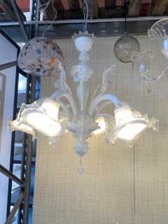  SimoEng Venetian Transparent and Milky White Murano Style Glass Chandelier With Flower - 2830858