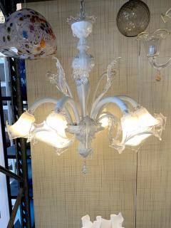  SimoEng Venetian Transparent and Milky White Murano Style Glass Chandelier With Flower - 2830863