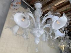  SimoEng Venetian Transparent and Milky White Murano Style Glass Chandelier With Flower - 2830865