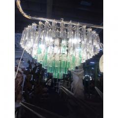  SimoEng Vintage Green Quadriedro and Clear Triedro Murano Style Glass Chandelier - 3967618