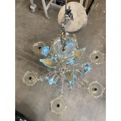  SimoEng ransparent Gold Murano Style Glass Chandelier With Leaves and Turquoise Flowers - 3966694