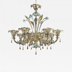  SimoEng ransparent Gold Murano Style Glass Chandelier With Leaves and Turquoise Flowers - 3968360