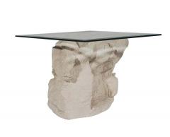  Sirmos Mid Century Modern Plaster Rock and Glass Square Side Table Table by Sirmos - 1749278