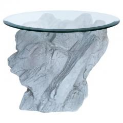  Sirmos Mid Century Organic Modern Plaster Rock and Glass Round Side Table by Sirmos - 3433243
