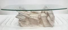  Sirmos Vintage Sirmos Brutalist Plaster Faux Stone Coffee Table Beveled Glass Top - 4032164