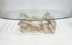  Sirmos Vintage Sirmos Brutalist Plaster Faux Stone Coffee Table Beveled Glass Top - 4032168