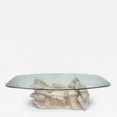  Sirmos Vintage Sirmos Brutalist Plaster Faux Stone Coffee Table Beveled Glass Top - 4034114