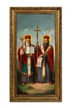  Slavic School 19th Century A Large Oil Painting Saints Cyril and Methodius  - 2681511