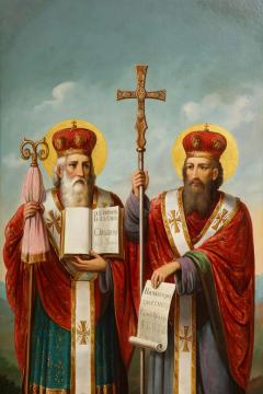  Slavic School 19th Century A Large Oil Painting Saints Cyril and Methodius  - 2681512