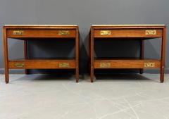  Sligh Furniture Pair of Walnut and Travertine Nightstands with Brass Accents and Rosewood Trim - 2984937