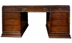  Sligh Lowry Furniture Co Sligh Lowry Faux Bamboo Campaign Desk Gilt Trim Leather Top - 4688558