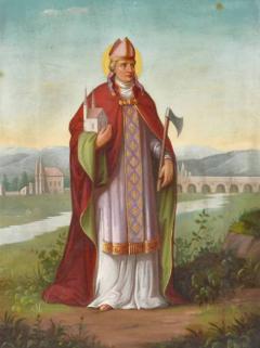  St Wolfgang of Regensburg Oil on Canvas German school 19th Century - 2700796