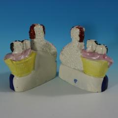  Staffordshire Pair Staffordshire Spaniel and Pups in Wash Baskets - 3211897
