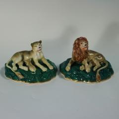  Staffordshire Rare Pair Staffordshire Lion and Lioness Figures - 4540118