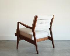  Stamford Modern Walnut Lounge Chairs in Grey Linen by Jens Risom Model U430 C 1950s - 4485711