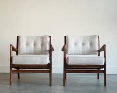  Stamford Modern Walnut Lounge Chairs in Grey Linen by Jens Risom Model U430 C 1950s - 4485712