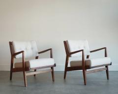  Stamford Modern Walnut Lounge Chairs in Grey Linen by Jens Risom Model U430 C 1950s - 4485713