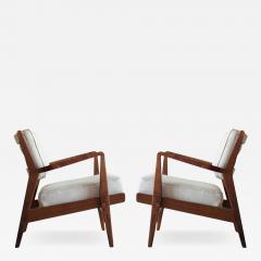  Stamford Modern Walnut Lounge Chairs in Grey Linen by Jens Risom Model U430 C 1950s - 4491188