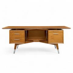  Standard Furniture Standard Furniture Company Mid Century Walnut Brass and Cane Bowtie Desk - 4385501