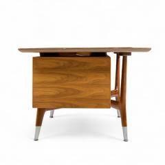 Standard Furniture Standard Furniture Company Mid Century Walnut Brass and Cane Bowtie Desk - 4385503