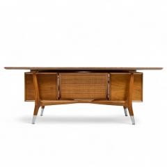  Standard Furniture Standard Furniture Company Mid Century Walnut Brass and Cane Bowtie Desk - 4385504