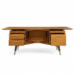  Standard Furniture Standard Furniture Company Mid Century Walnut Brass and Cane Bowtie Desk - 4385505