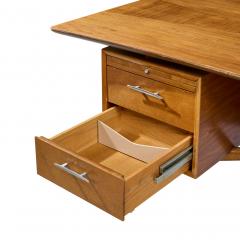  Standard Furniture Standard Furniture Company Mid Century Walnut Brass and Cane Bowtie Desk - 4385507