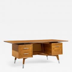  Standard Furniture Standard Furniture Company Mid Century Walnut Brass and Cane Bowtie Desk - 4386074