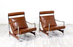  Steiner Mid Century French Modern Sculpted Walnut Leather Lounge Chairs by Steiner - 3076609