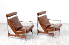  Steiner Mid Century French Modern Sculpted Walnut Leather Lounge Chairs by Steiner - 3076610